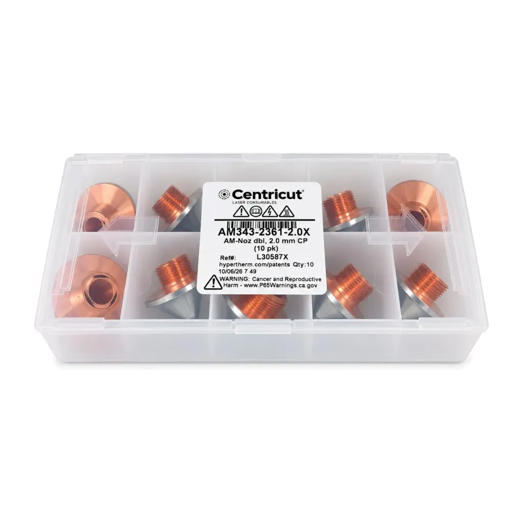 AM343-2361-2.0X D2.0 Double Laser Nozzle for Amada, Chrome Plated (10 pk)