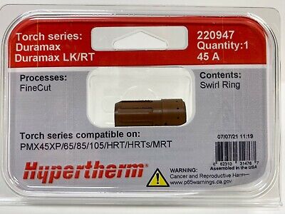 220947 Hypertherm FineCut Swirl Ring - 30-45A - Powermax45 XP/65/85/105 Duramax