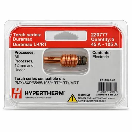 220777 Hypertherm CopperPlus Electrode - 45-105A, Pack of 5 - Powermax45 XP/65/85/105 Duramax