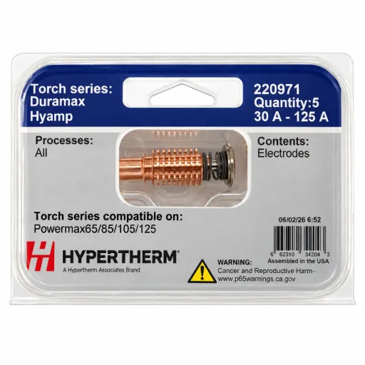 220971 Hypertherm Electrode - 30-125A, Pack of 5 - Powermax125 Duramax Hyamp