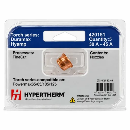 420151 Hypertherm FineCut Nozzle - 30-45A, Pack of 5 - Powermax125 Duramax Hyamp