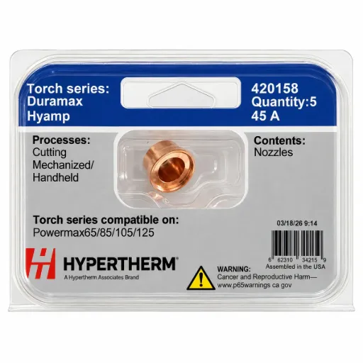 420158 Hypertherm Nozzle - 45A, Pack of 5 - Powermax125 Duramax Hyamp