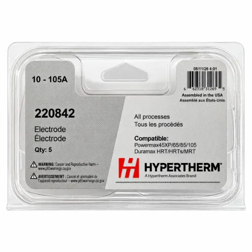 220842 Hypertherm Electrode - 30-105A, Pack of 5 - Powermax45 XP/65/85/105 Duramax